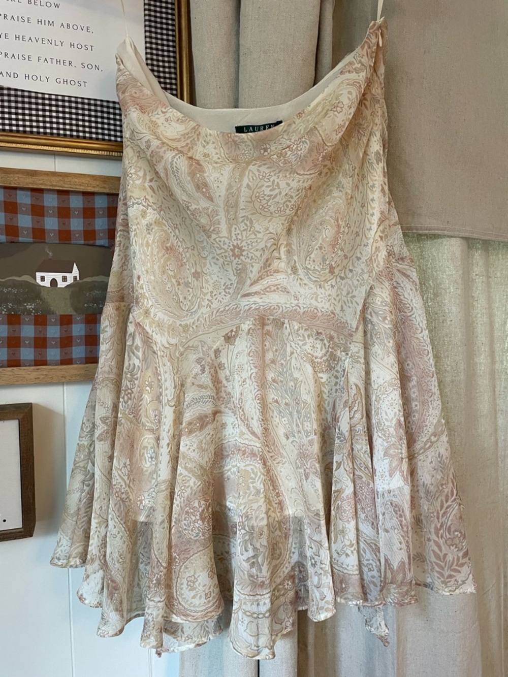 Lauren by Ralph Lauren Cream and Blush Paisley Midi Skirt